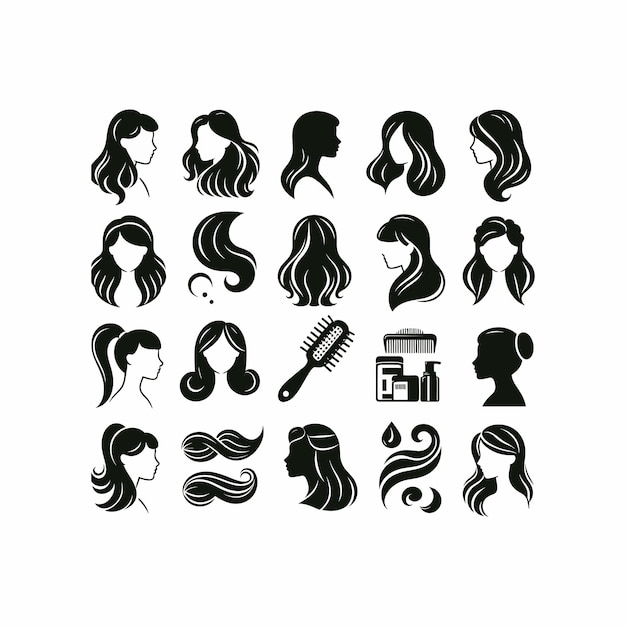 Vector women hair style icon silhouette