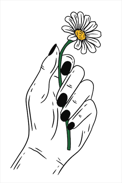 Vector women hand holding rose flower gesture flat line art illustration