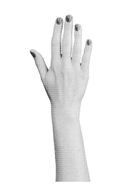 women hand with short red nails fingernails halftone style vector isolated on white background