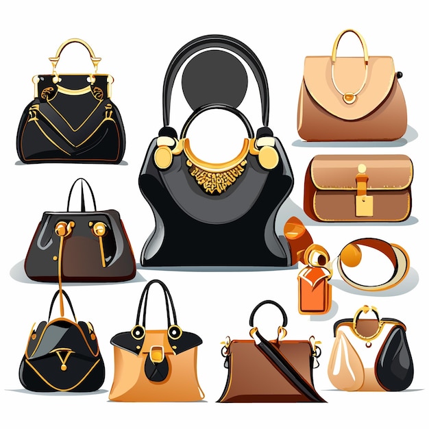 Women handbags collection of fashionable items isolated icons set vector bags with zippers