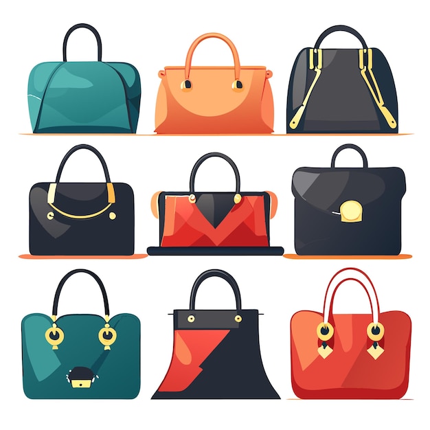 Women handbags collection of fashionable items isolated icons set vector bags with zippers