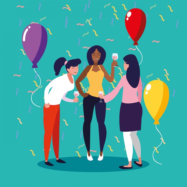 women happy celebrating party avatar character