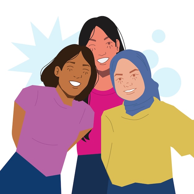 women happy together in flat illustration