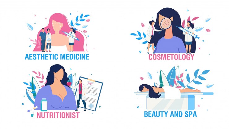 Vector women health care and treatment people scene set