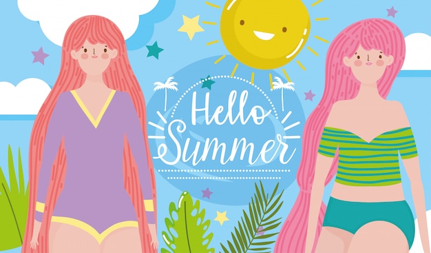 Women hello summer holiday