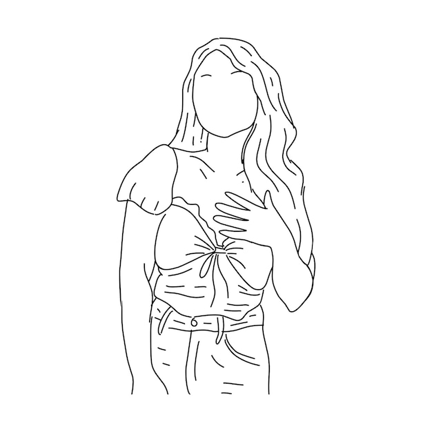 Women hold her chest line art