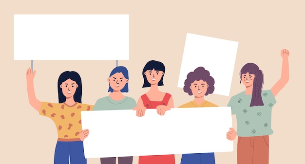빈 플래카드를 들고 있는 여성 인권과 사회적 평등에 대한 항의 홍보 템플릿