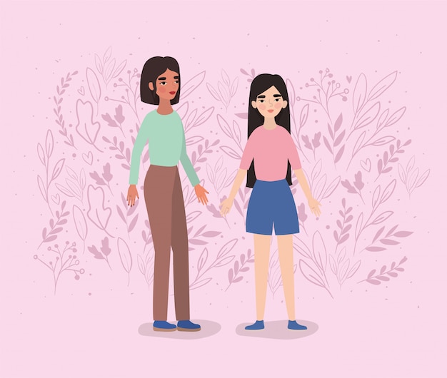 Women holding hands at park and leaves