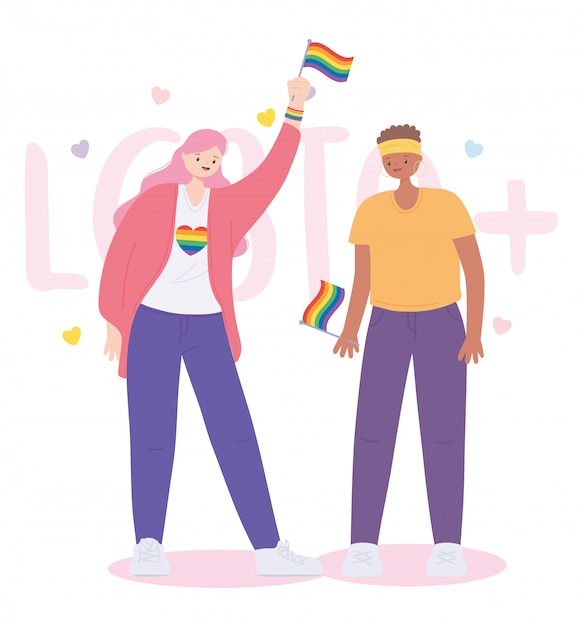 Vector women holding rainbows flag