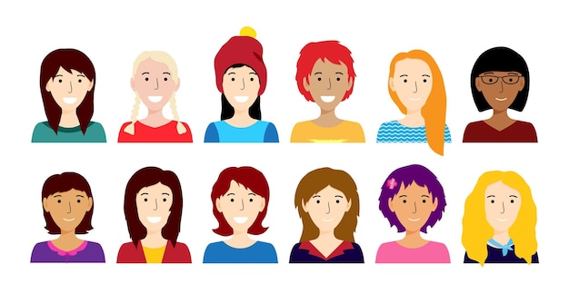 Women icons set vector background