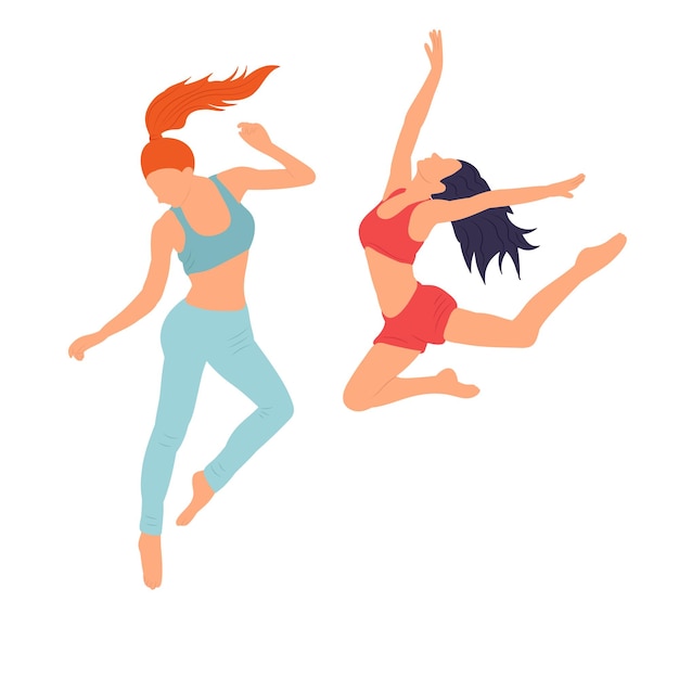 Women jumping in flat style isolated vector