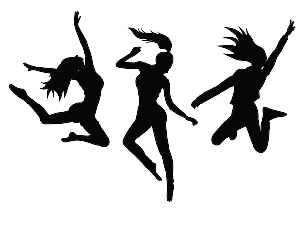 Women jumping silhouette isolated vector