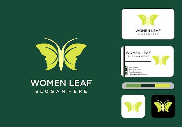 Women leaf logo and business card icon