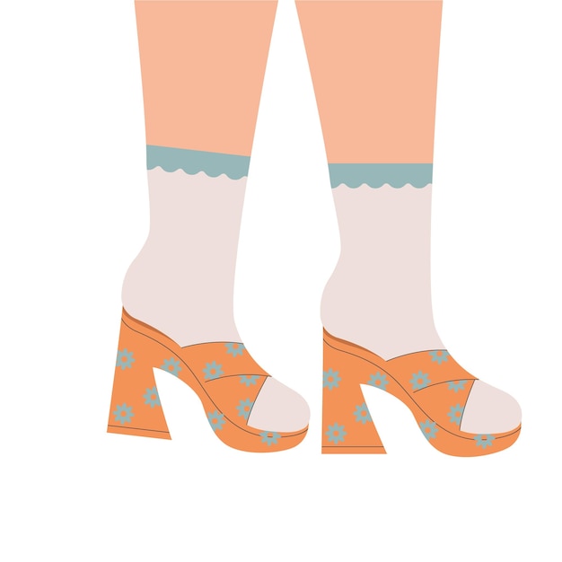 Women legs in high heeled shoes Pair of female girls shoes Stylish footwear high socks Retro fashion old style Trendy vector illustration