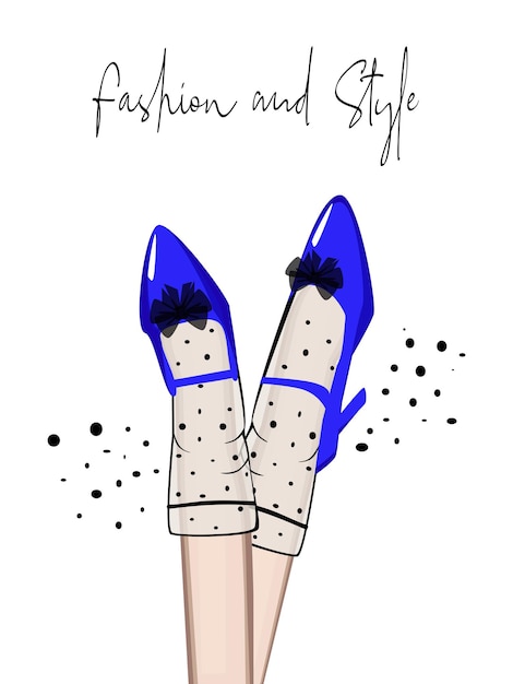 Gambe delle donne in eleganti scarpe blu con tacco alto illustrazione di moda