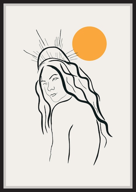 Women line art illustration boho esoteric magic Matisse poster