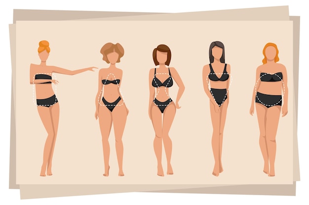 Women in lingerie showing different body shapes illustration