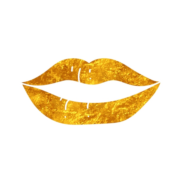 Vector women lip drawing in gold color style