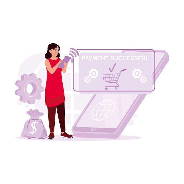 Vector women make online payments via smart phone online shopping digital shopping concept