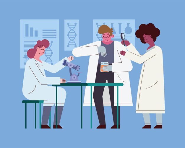 women and man scientist with tools