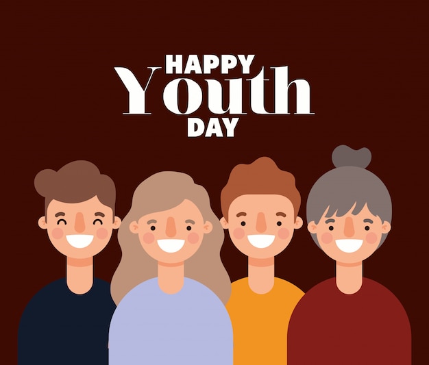 Women and men cartoons smiling of happy youth day