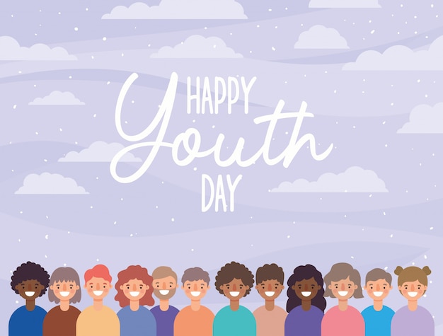 Women and men cartoons smiling of happy youth day