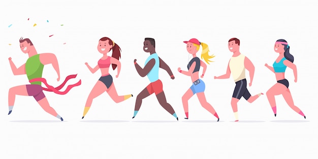 Corridori donne e uomini. atleta personaggio persone sulla maratona.