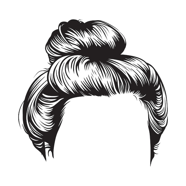 Premium Vector | Women Messy Bun Hairstyle Vector Line Art Illustration