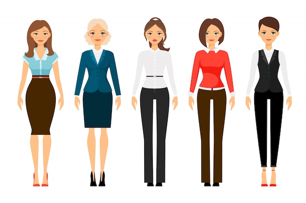 Women in office dress code clothes icons