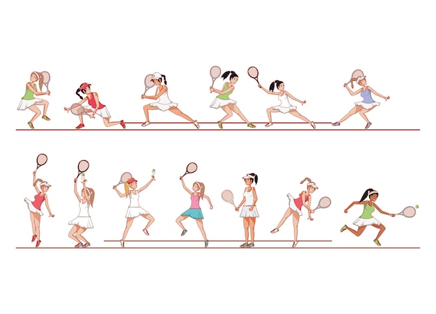 Vector women playing tennis characters