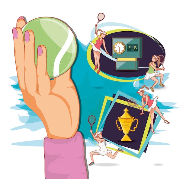 Vector women playing tennis characters