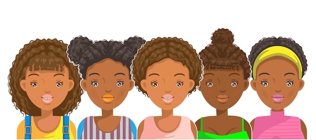 Vector women of portrait face and hairstyle for african puberty girl style