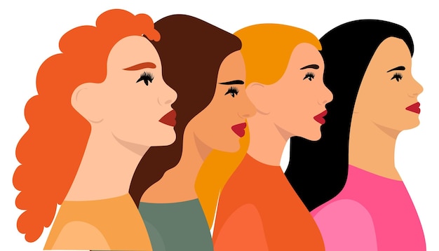 Women portrait in profile flat design isolated vector