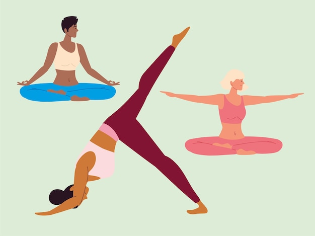 Vector women practicing yoga