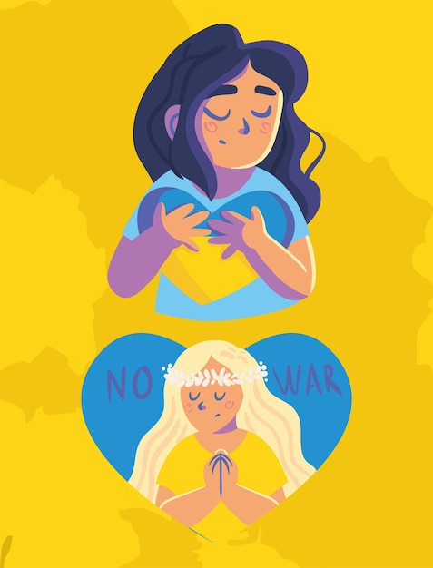 Vector women praying ukraine no war