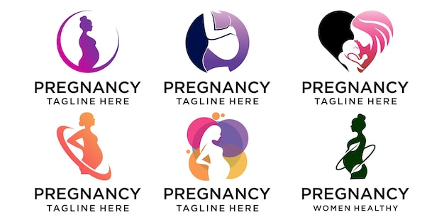 Women pregnant icon set logo vector icon template