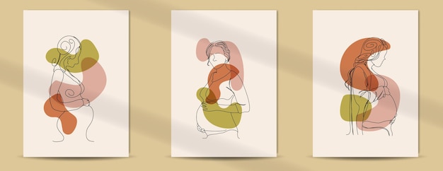 어머니의 날과 여성의 날을위한 여성 임신 라인 아트 스타일 Boho 포스터