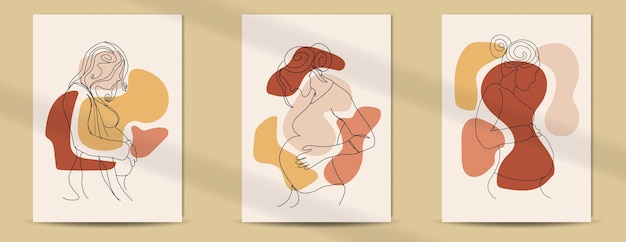 Poster boho stile arte linea donne incinte per la festa della mamma e la festa della donna