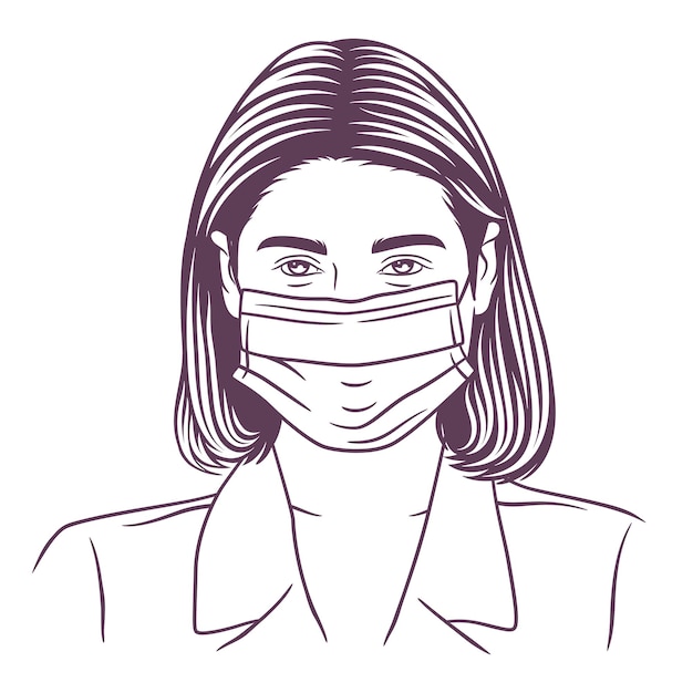 바이러스에 대한 여성 보호 마스크, 마스크를 쓴 여성, 마스크 벡터의 여성 얼굴