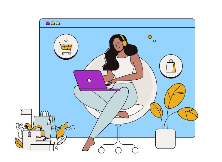 Vector a women purchase ecommerce vector illustration