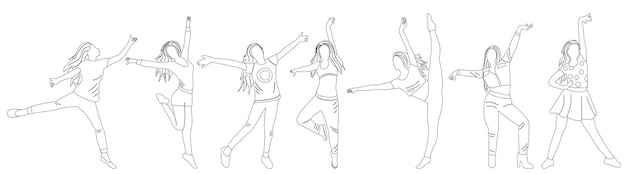 Women rejoice dancing sketch contour isolated vector
