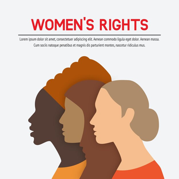 Women rights concept Three of the female profile