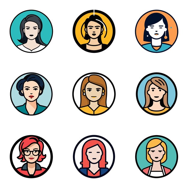 Women's avatar flat icon set Vector illustration