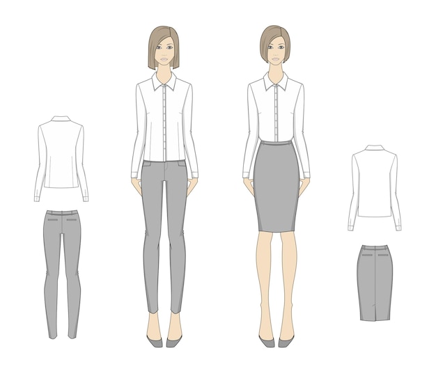 Женский деловой костюм модный эскиз векторной иллюстрации