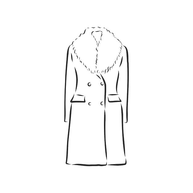 Women's coat, Fashion flat sketch. Technical drawing women's coat, vector sketch illustration