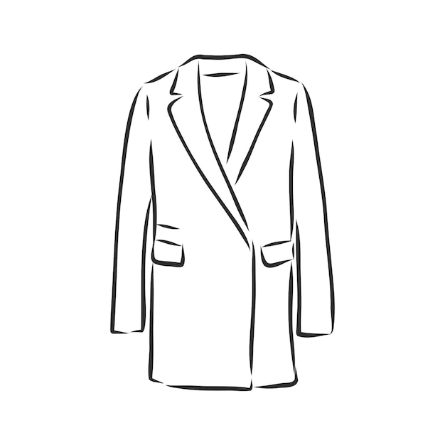 Женское пальто, плоский эскиз моды. Технический рисунок женское пальто, векторные иллюстрации эскиз