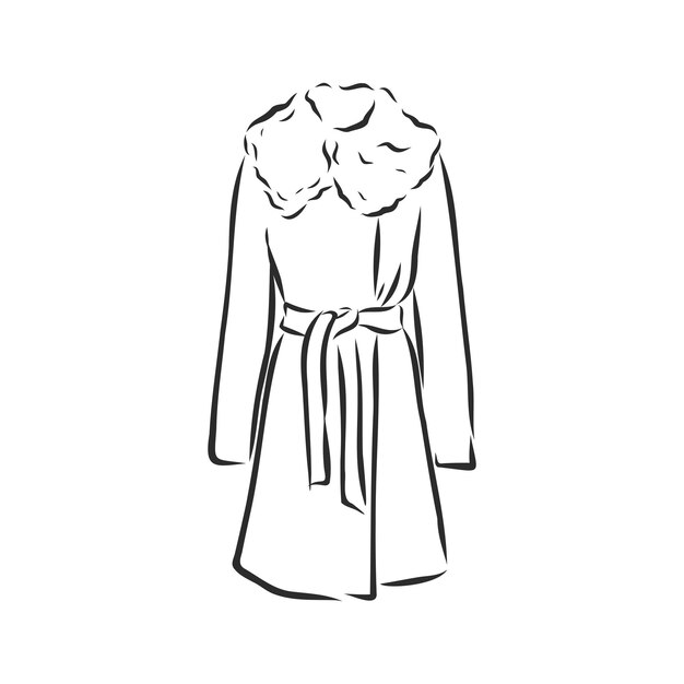 Cappotto da donna, schizzo piatto di moda. cappotto da donna con disegno tecnico, illustrazione di schizzo vettoriale