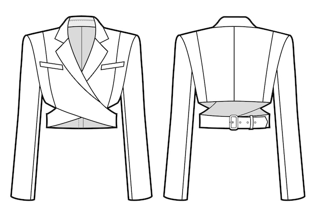 レディース クロップ ジャケット ファッション イラスト バックル留め 背面