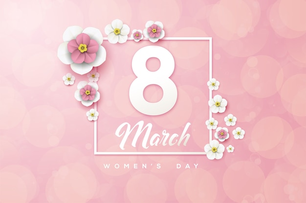 Women's day background with flowers and figure eight.