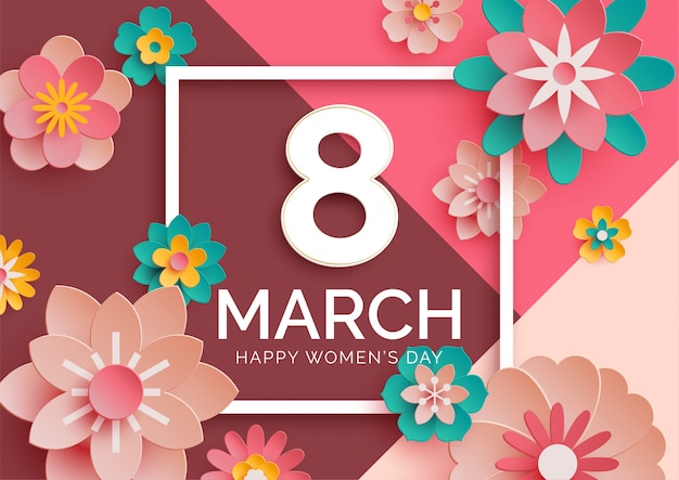 Women's day banner with 3d paper flowers